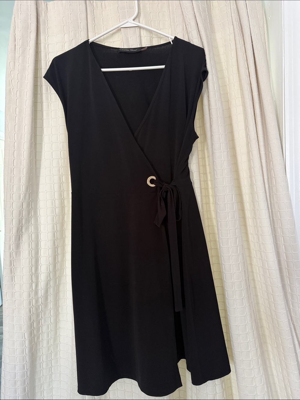 Ivanka Trump Black Cap-Sleeve Wrap Dress with Side Tie